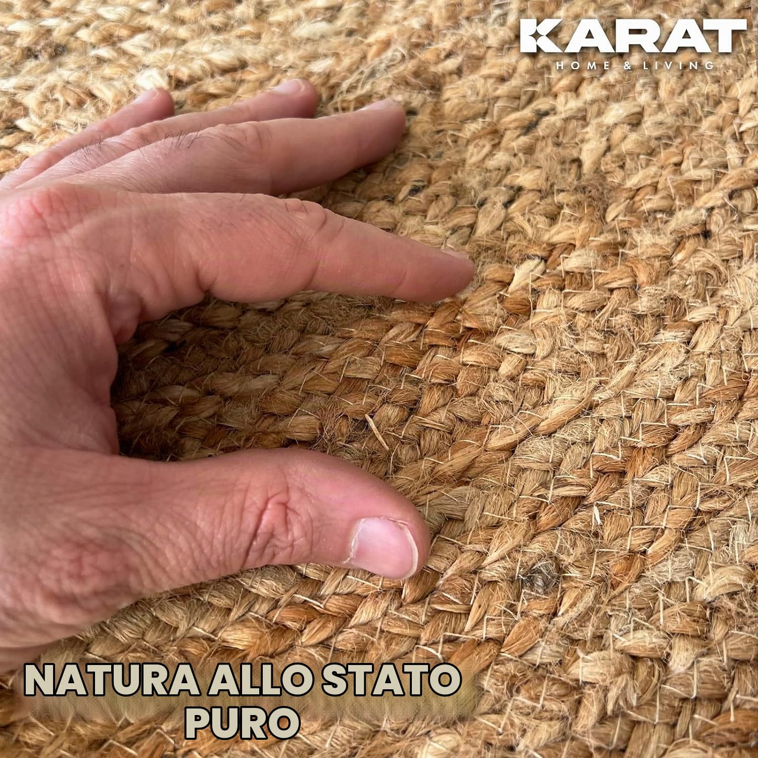 Tappeto in Juta Surat Rotondo 200 cm - Tessuto a Mano in Fibre Naturali - Tappeto Naturale per Soggiorno, Camera da Letto e Ingresso
