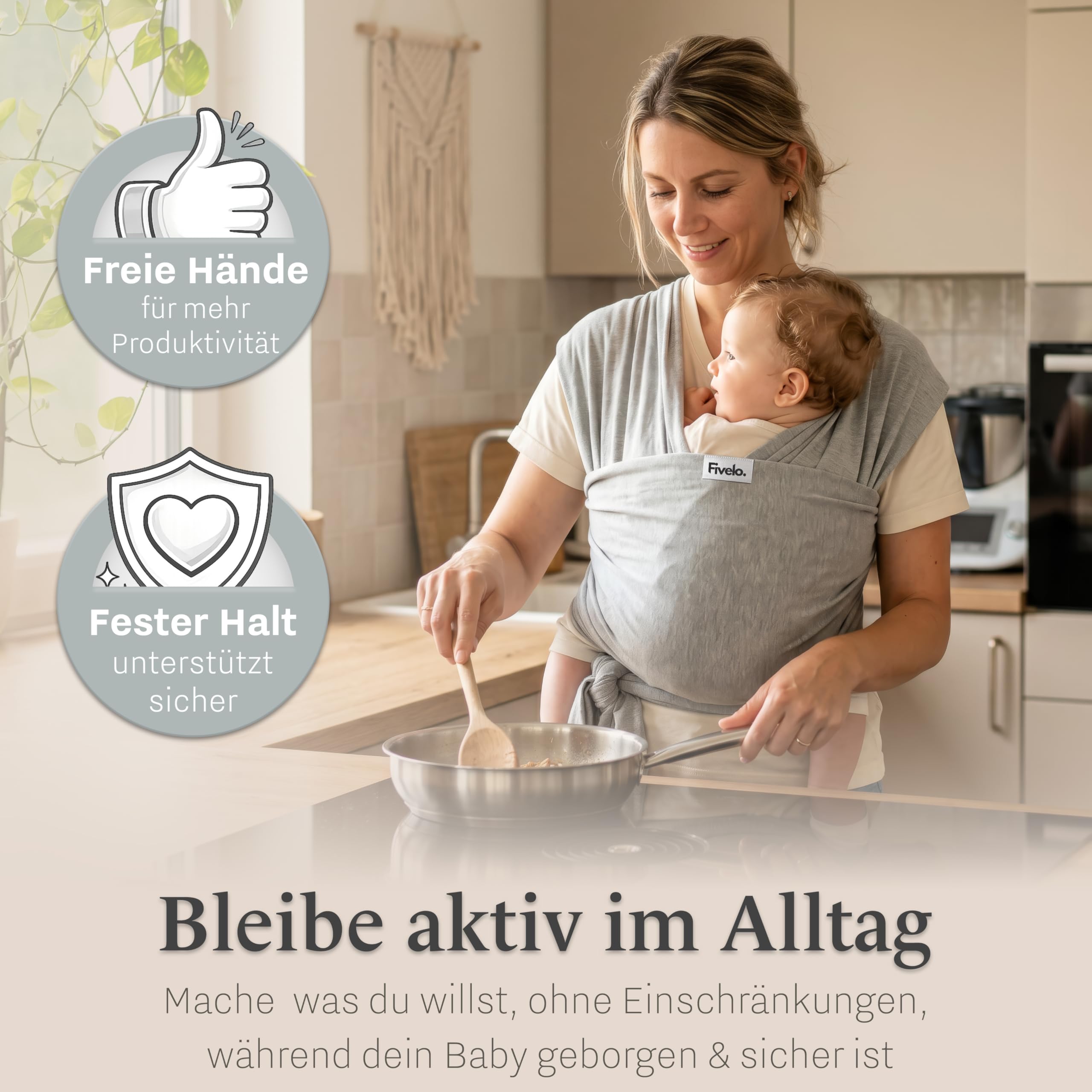 Babytragetuch, Tragetuch für Neugeborene und Baby aus 95% Baumwolle