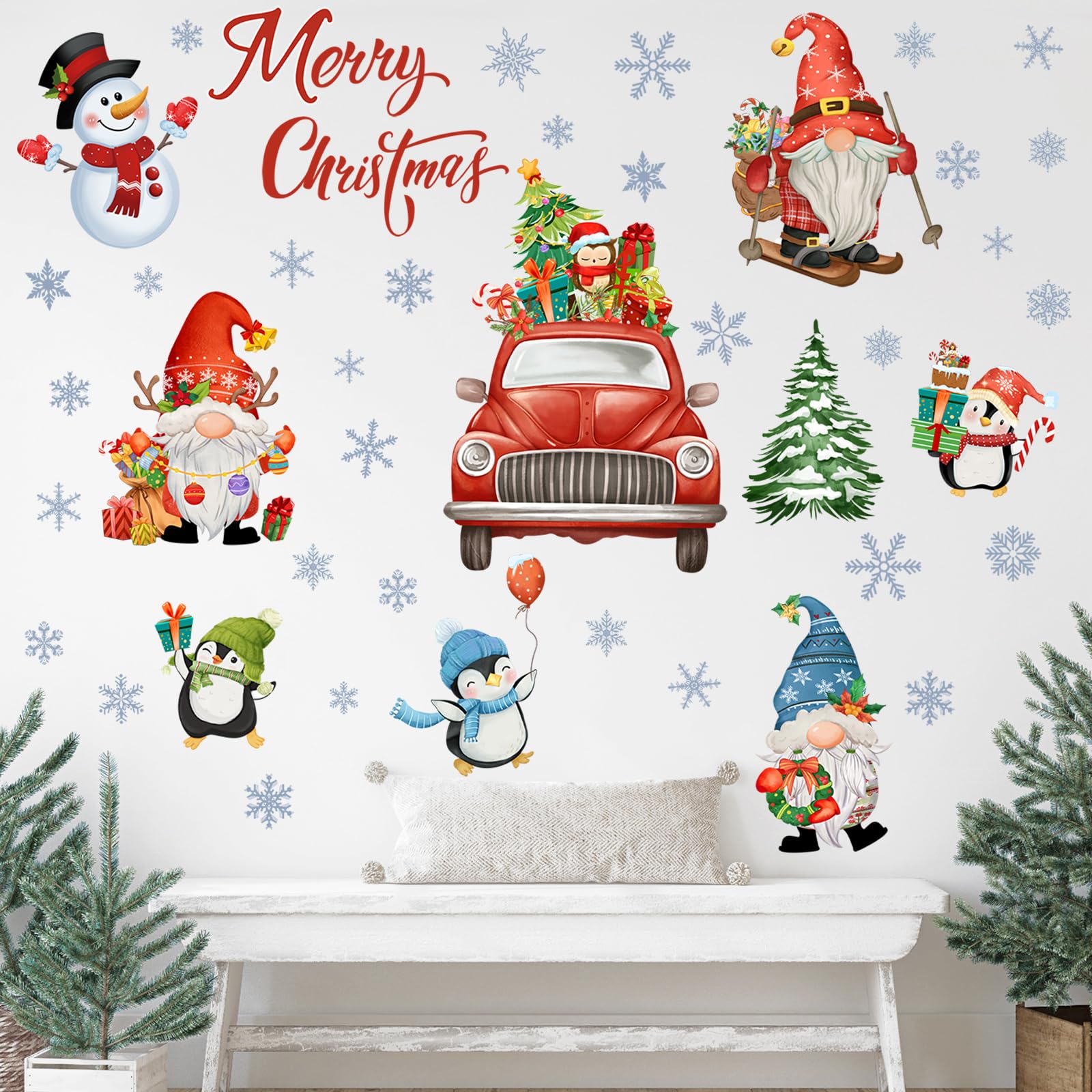 37 Pcs Christmas Wall Decals Stickers - Red Car, Santa, Trees, Snowflakes For Window & Door Decor - View #5