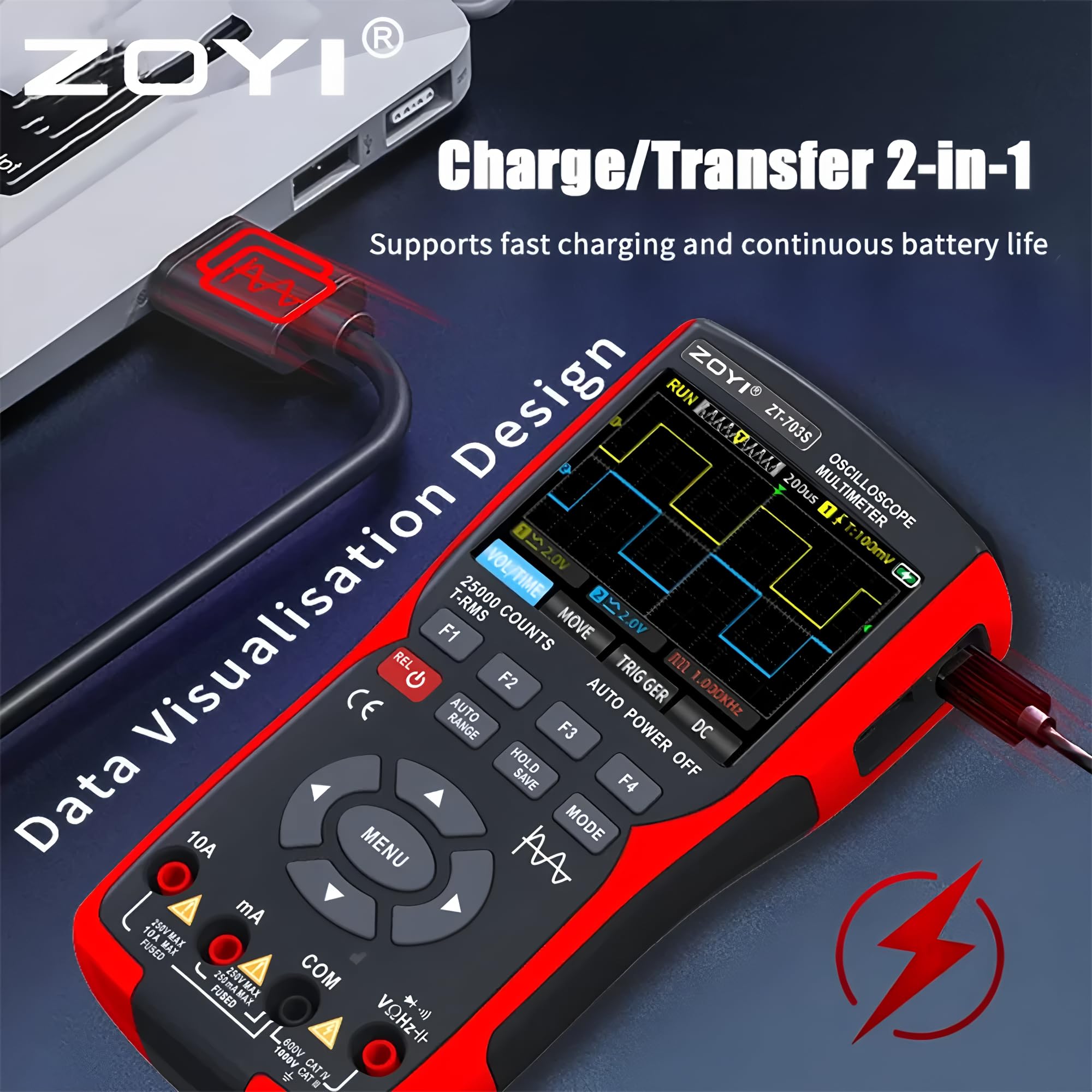 Schermo a colori palmare a doppio canale oscilloscopio Multimetro 703s strumento di riparazione auto misurazione multifunzione 3 in 1 (ZT-703S)