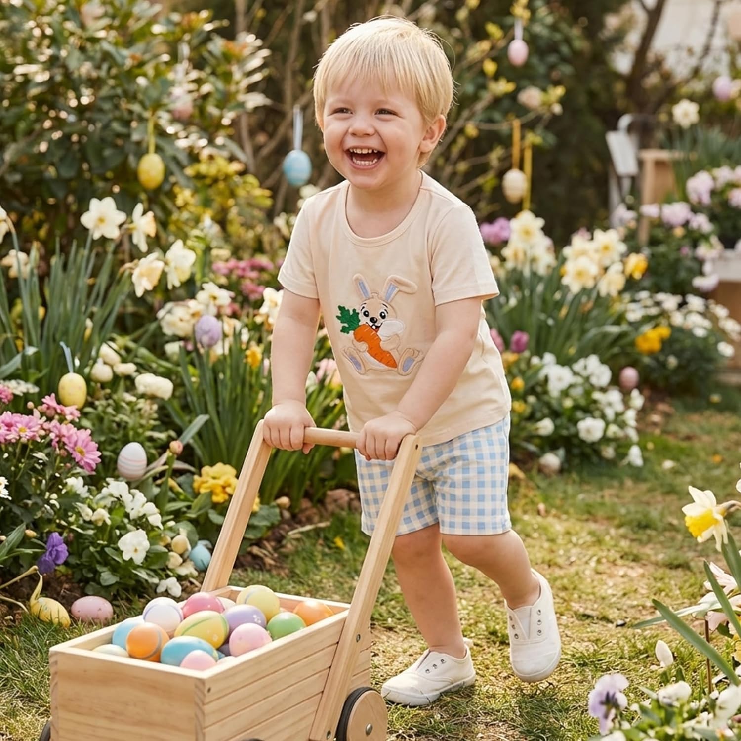 Toddler Baby Boy Easter Outfit Bunny Embroidered Short Sleeve T-Shirt Tops Plaid Shorts 2pcs Set Cute Infant Clothes - Image 5