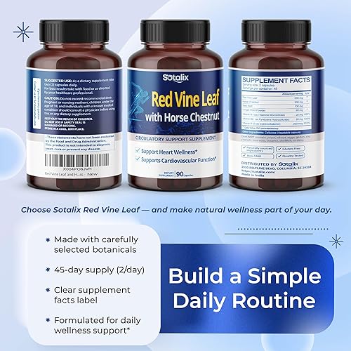 Miniatura 9 de Hoja de vid roja y castaño de indias, 50% flavonoides para soporte de venas de piernas, piel, bienestar cardíaco, fabricado en los Estados Unidos