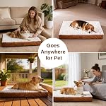 Orthopedic Dog Bed for Large Dogs, Firm Egg Crate Foam, Non-Slip Bottom | Machine Washable Cover, Plush Faux Rabbit Fur Top, Pet Beds for Crate, Floor & Car, Up to 50 lbs, Brown, 35"L x 22"W x 3"H
