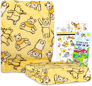Winnie the Pooh Throw Blanket Set - Bundle with Winnie the Pooh Fleece Blanket for Baby, Winnie the Pooh Stickers, More for Kids Toddlers Children (30”x36”)