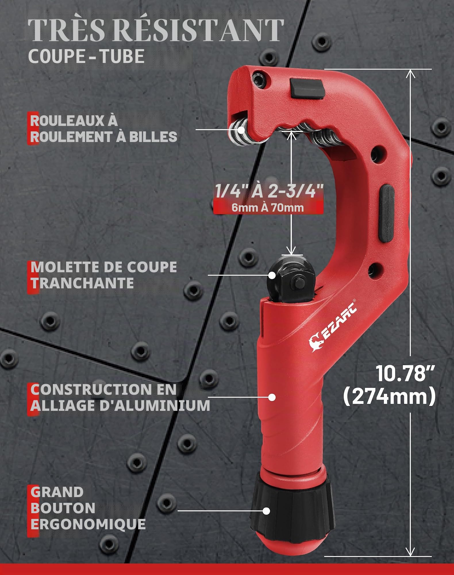 EZARC Coupe Tube Robuste 6-70mm, 2 Pièces Coupe-Tube en Acier Inox, Ensemble avec Mini Coupe Tube pour Couper de l'Acier Fin, des Tuyaux en Cuivre et en Aluminium