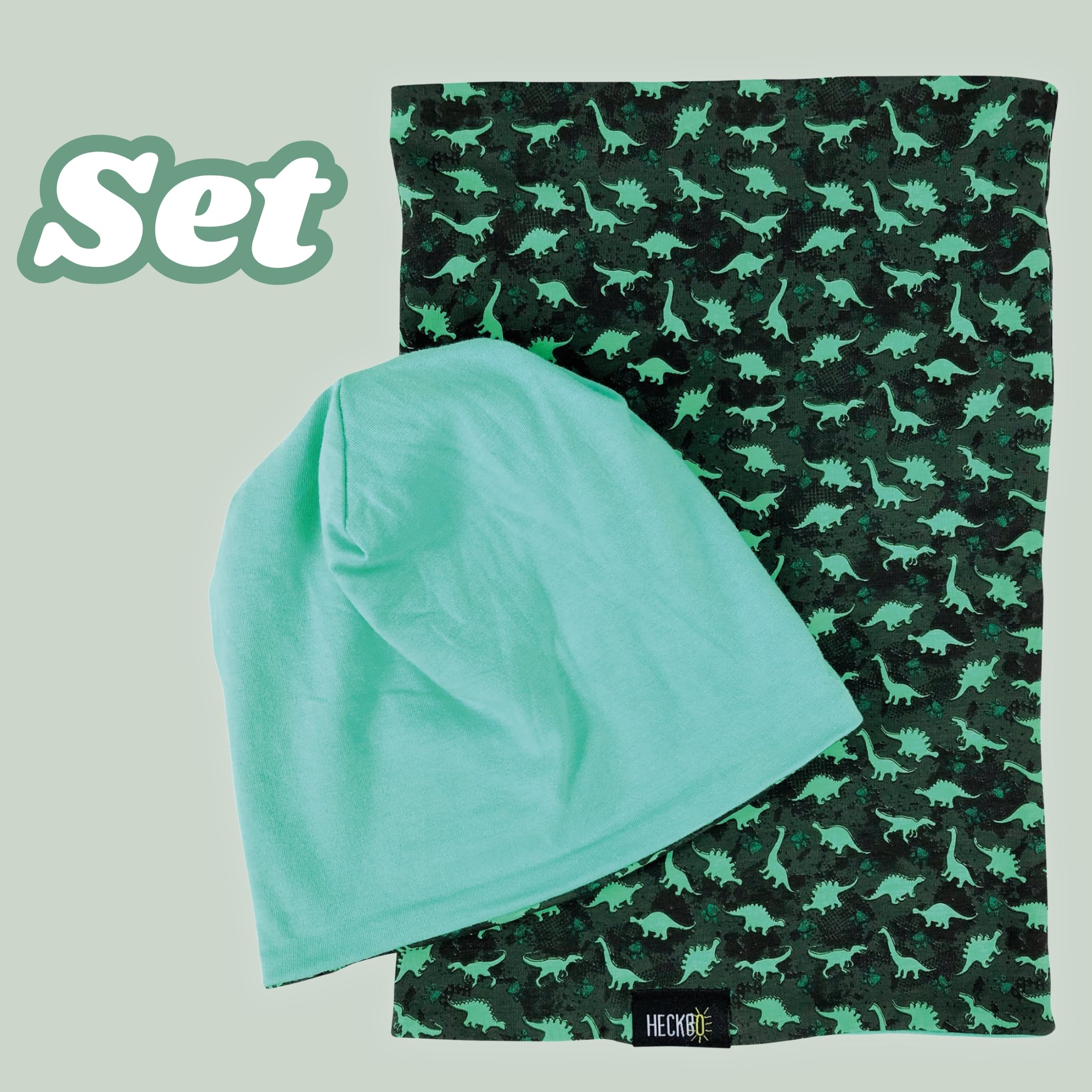 HECKBO Ensemble bonnet beanie et tour de cou pour enfants – intérieur en polaire ou jersey (réversible) – unisexe filles/garçons – 95% coton – pour l’automne, le printemps et l’hiver