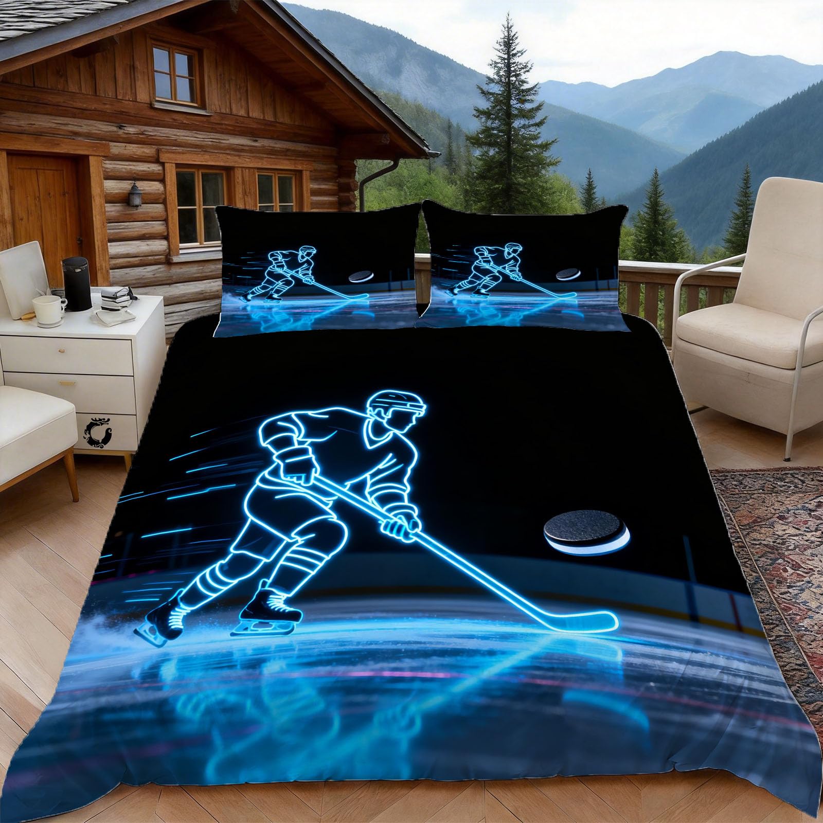Housse de couette 140x200 hockey sur glace fermeture éclair lit simple