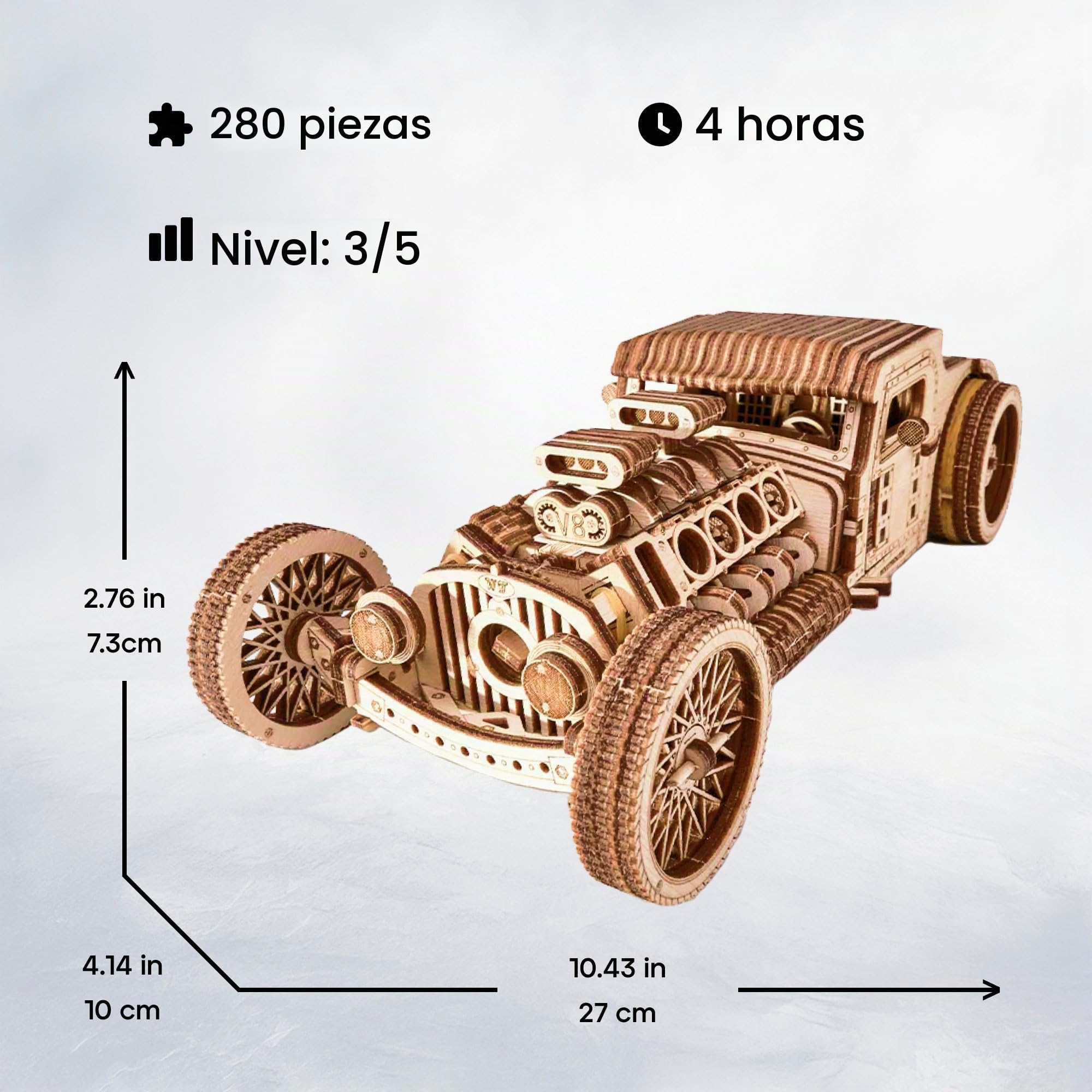 Wood Trick Hot Rod Car Puzzle 3D de Madera para Adultos para Construir