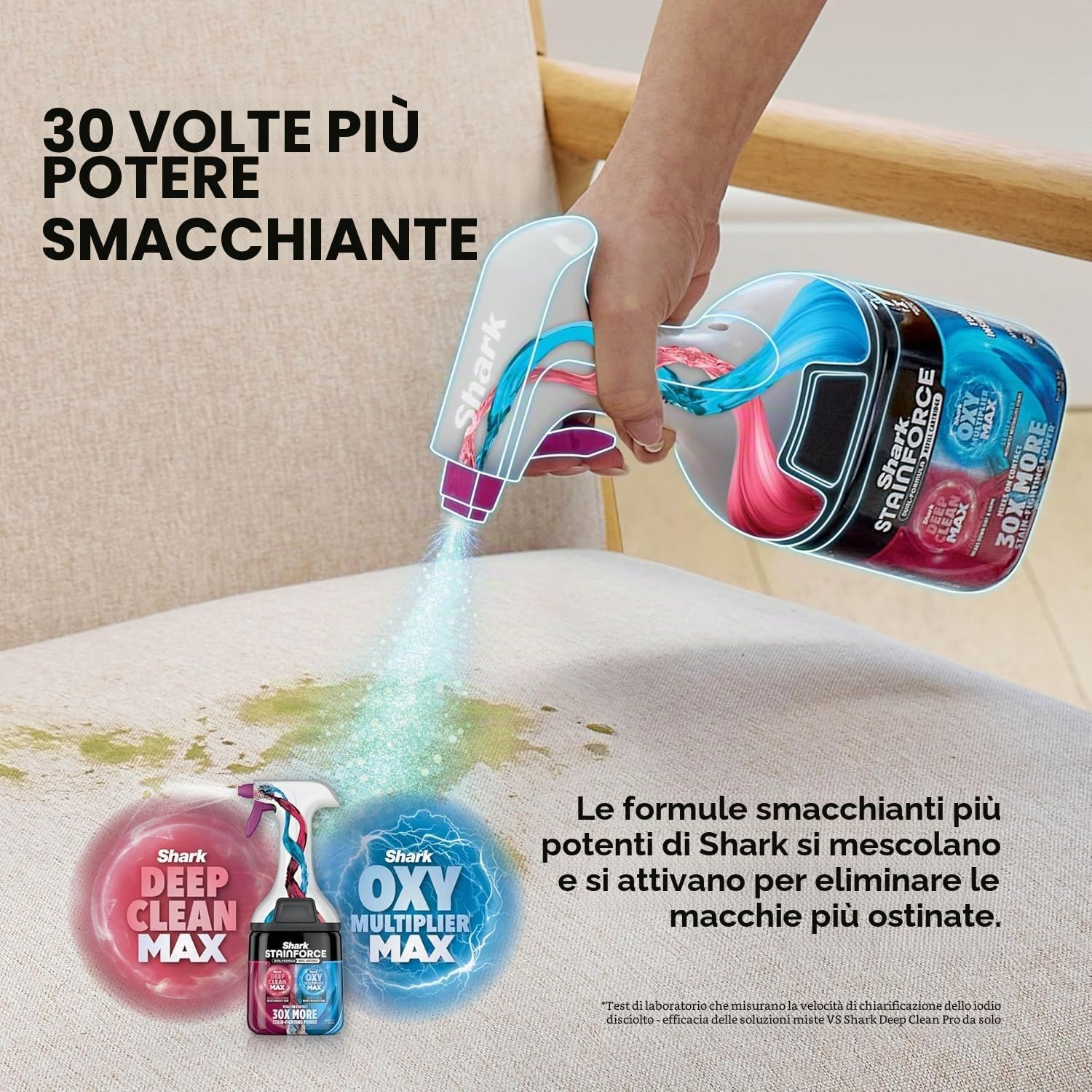 Shark StainForce HX100UKT - Detergente senza fili, leggero e portatile, elimina macchie e odori per tappeti, tappezzeria, auto, con contenitore, accessori e soluzione detergente da 500 ml