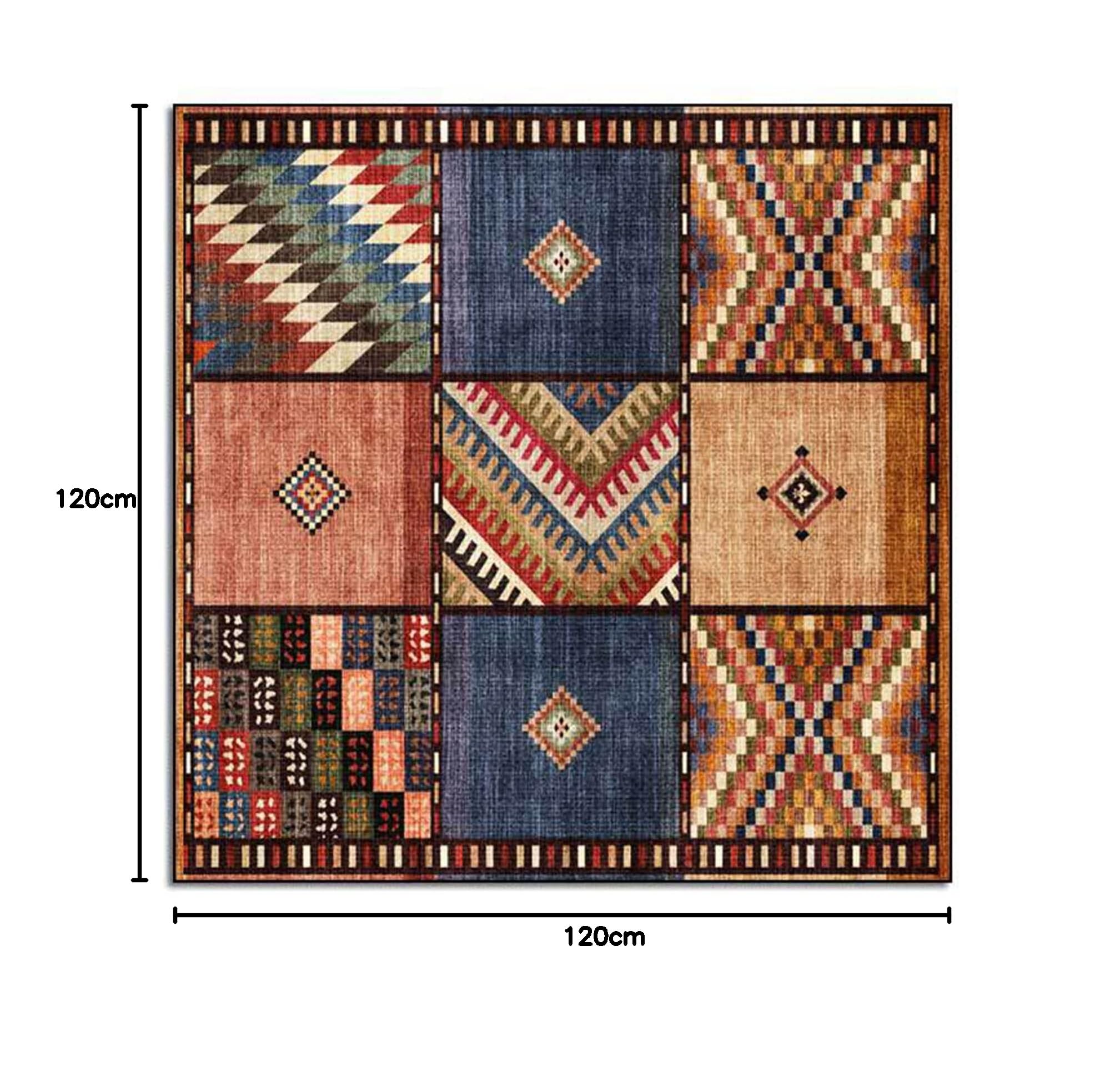 Rururug Teppich Quadratisch Wohnzimmer Kurzflor mit Antirutschmatte Schlafzimmer Waschbar Teppiche Anti-Rutsch Unterseite Sofa,Braunes Mehrfarben-Patchwork,Square 120 x 120 cm