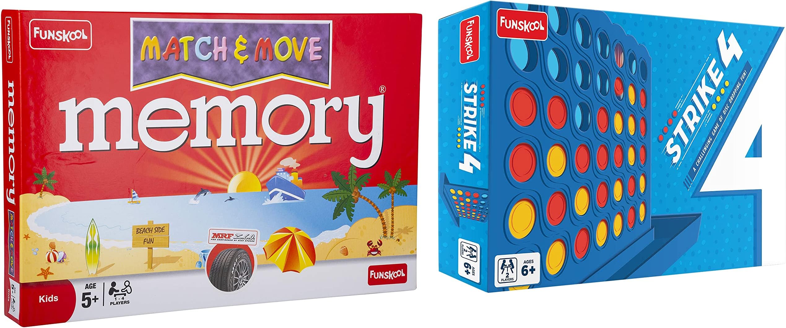 Funskool Games - Strike 4, Classic Disc Dropping Memory Game, Get 4 in A Row, Connect Game, 2 Players, 6 & Above&Funskool Memory Match and Move, Multicolor