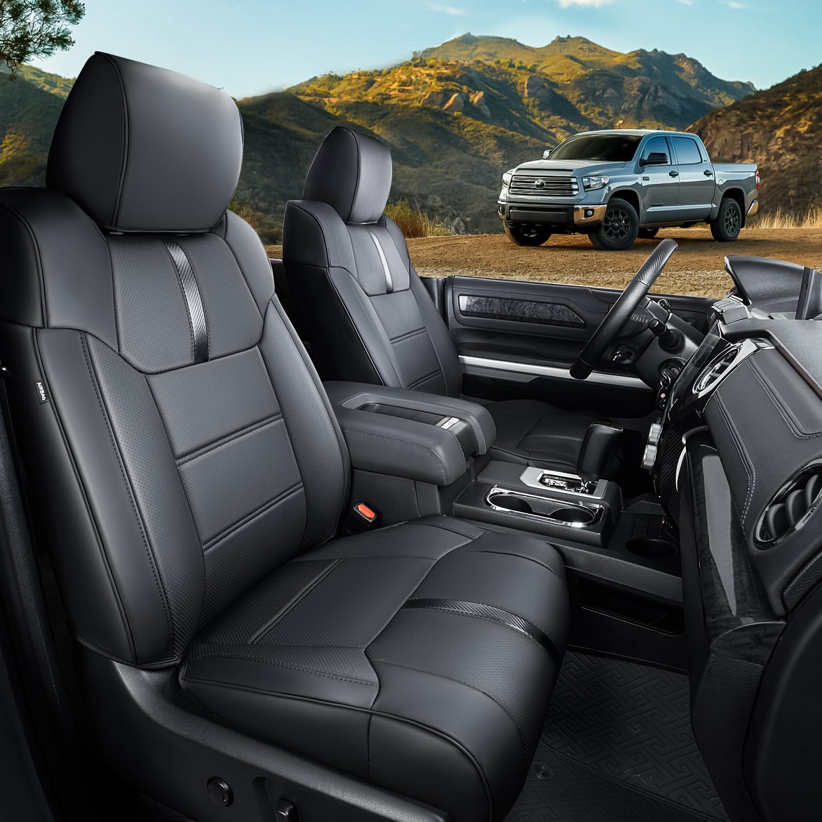 for Toyota Tundra Seat Covers 2021 2020 2019 2018 2017 2016 2015 2014(CrewMax Only), for Toyota Tundra Seat Cover 2014-2020 2021, Black Leather Seat Cover for Toyota Tundra Truck Pickup Accessories