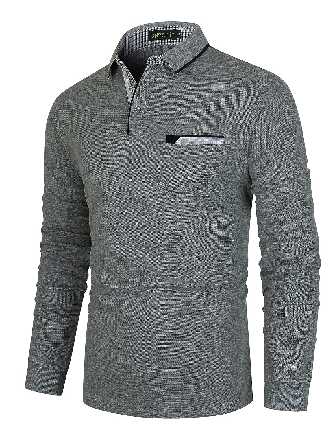 GNRSPTY Polo Manica Lunga Uomo Maglietta Denim Collare Maglia Elegante Cotone T-Shirt Golf Tennis Lavoro Camicia