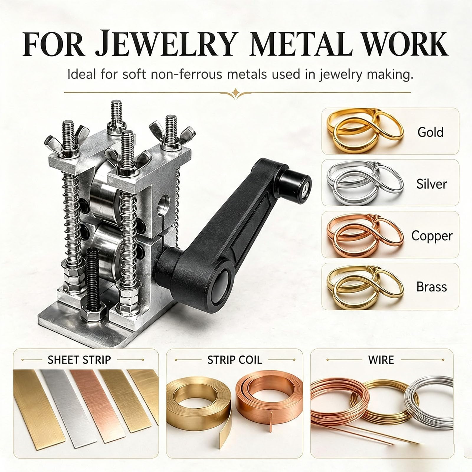 Laminoir Manuel pour Bijoux, Presse à Métaux en Acier Inoxydable, épaisseur Réglable, Fabrication De Bijoux Artisanaux, pour Laminer l'or, l'argent, Le Laiton Et Le Cuivre