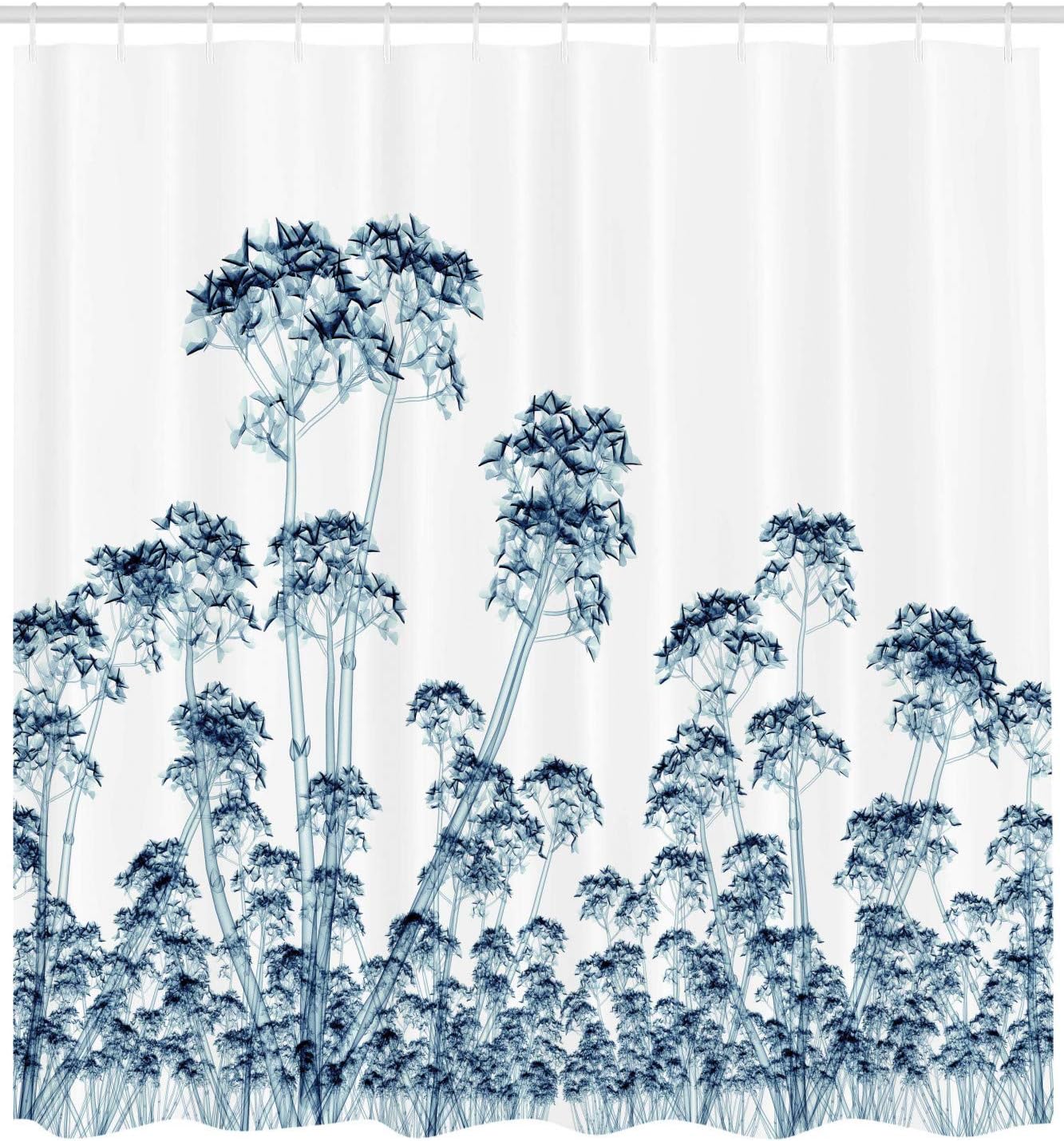 Ambesonne Flower Shower Curtain, X-ray Photo of a Tropical Forest and Exotic Trees of Plants and Nature Negative Style Art Print, Cloth Fabric Bathroom Decor Set with Hooks, 69" W x 84" L, Teal White