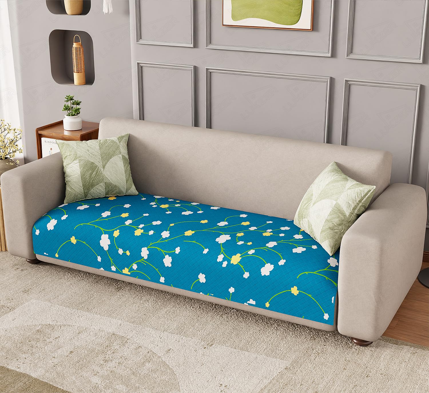 Lukzer Waterproof Quilted Fabric Sofa Cover Mat - 180CM Blossom Trail Pattern, Soft & Thick 350 GSM Printed Polyester Couch Protector | Universal Sofa Seat Runner for Home & Office (SC-189-04)-image-19