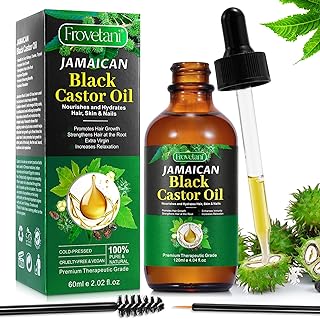 Jamaican Black Castor Oil, Organic Castor Oil for Hair Growth, Cold Press Unrefined, Thicker Eyelashes and Eyebrows, Massage Oil for Aromatherapy 60ML