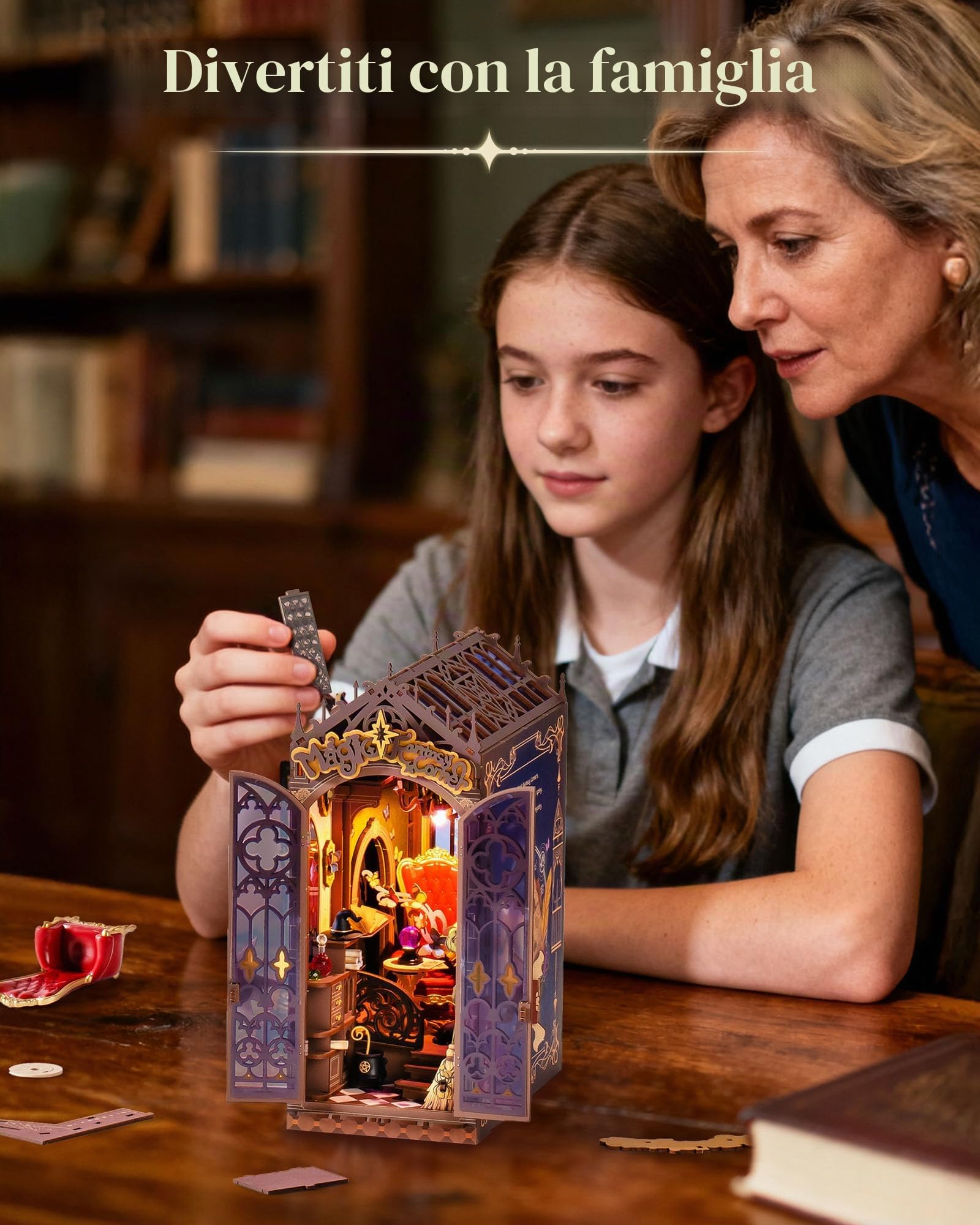 ROBOTIME Kit Angolo Lettura per Adulti – Angolo Magico Fantasy, Kit Casa in Miniatura Fai da Te, Decorazione per Libreria Booknook, Regalo Creativo per Adolescenti e Adulti