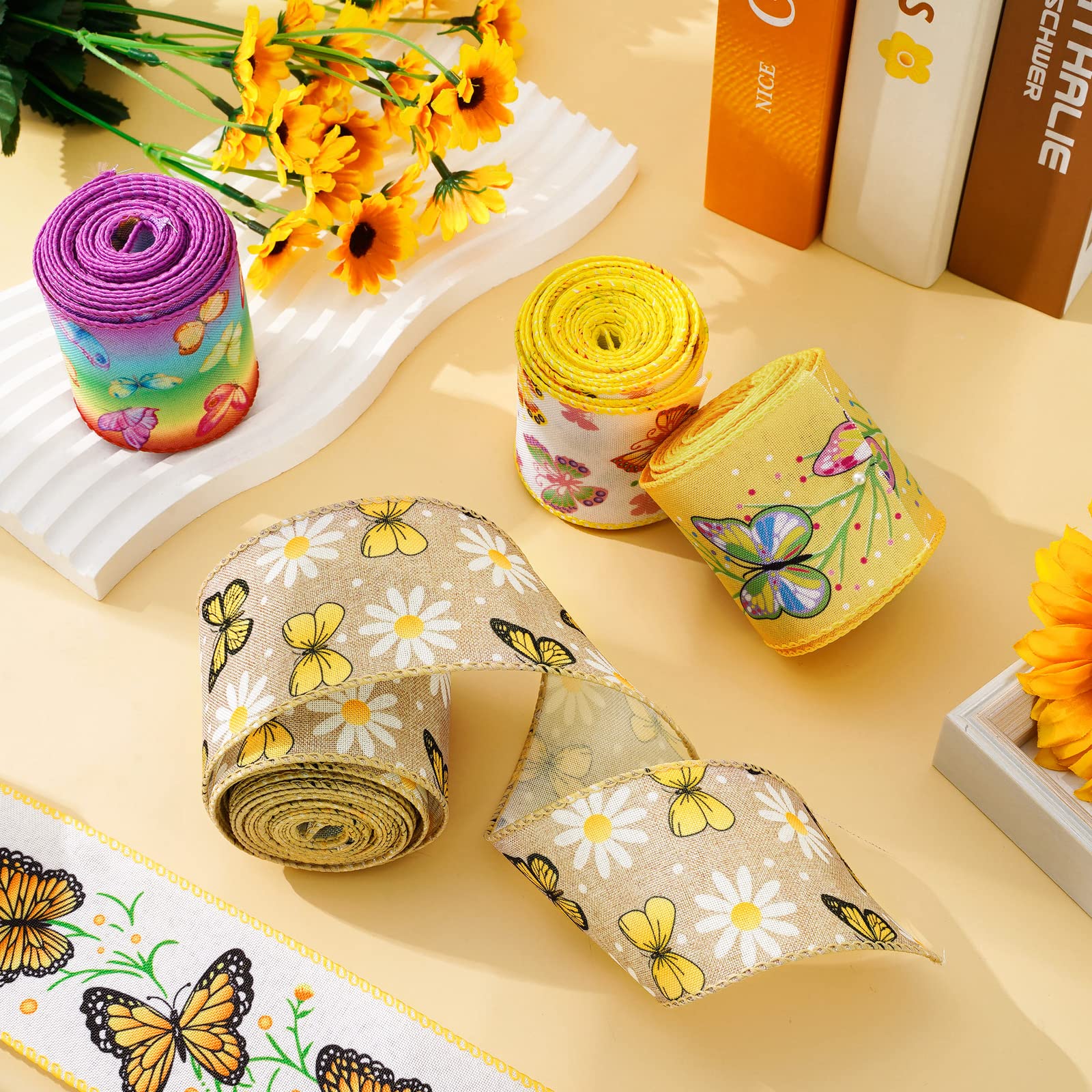 Amazon.com: Whaline 6 Roll Butterfly Wired Edge Ribbons 36 Yards