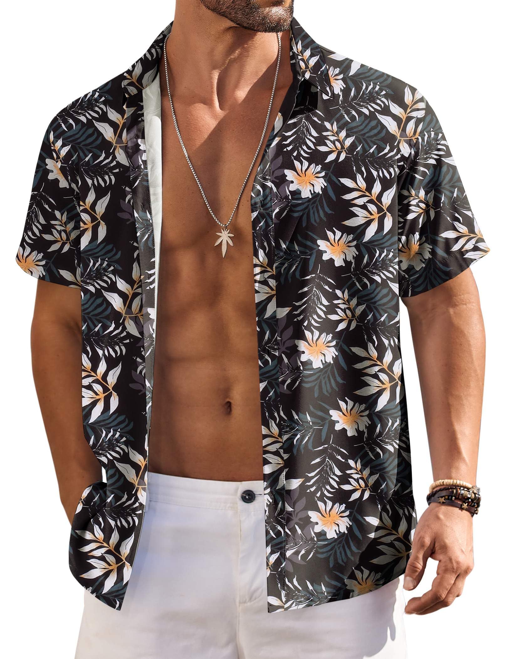 COOFANDY Hawaiian Shirt for Men Short Sleeve Floral Button Down Shirt Tropical Casual Summer Beach Shirts
