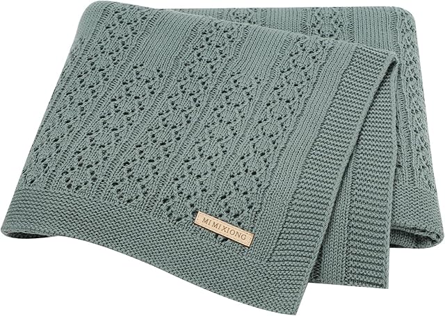 DovFanny Cotton Cellular Baby Blanket Knitted Soft Blanket for Newbron Baby Boy and Girls 100 x 80cm (Dark Green)