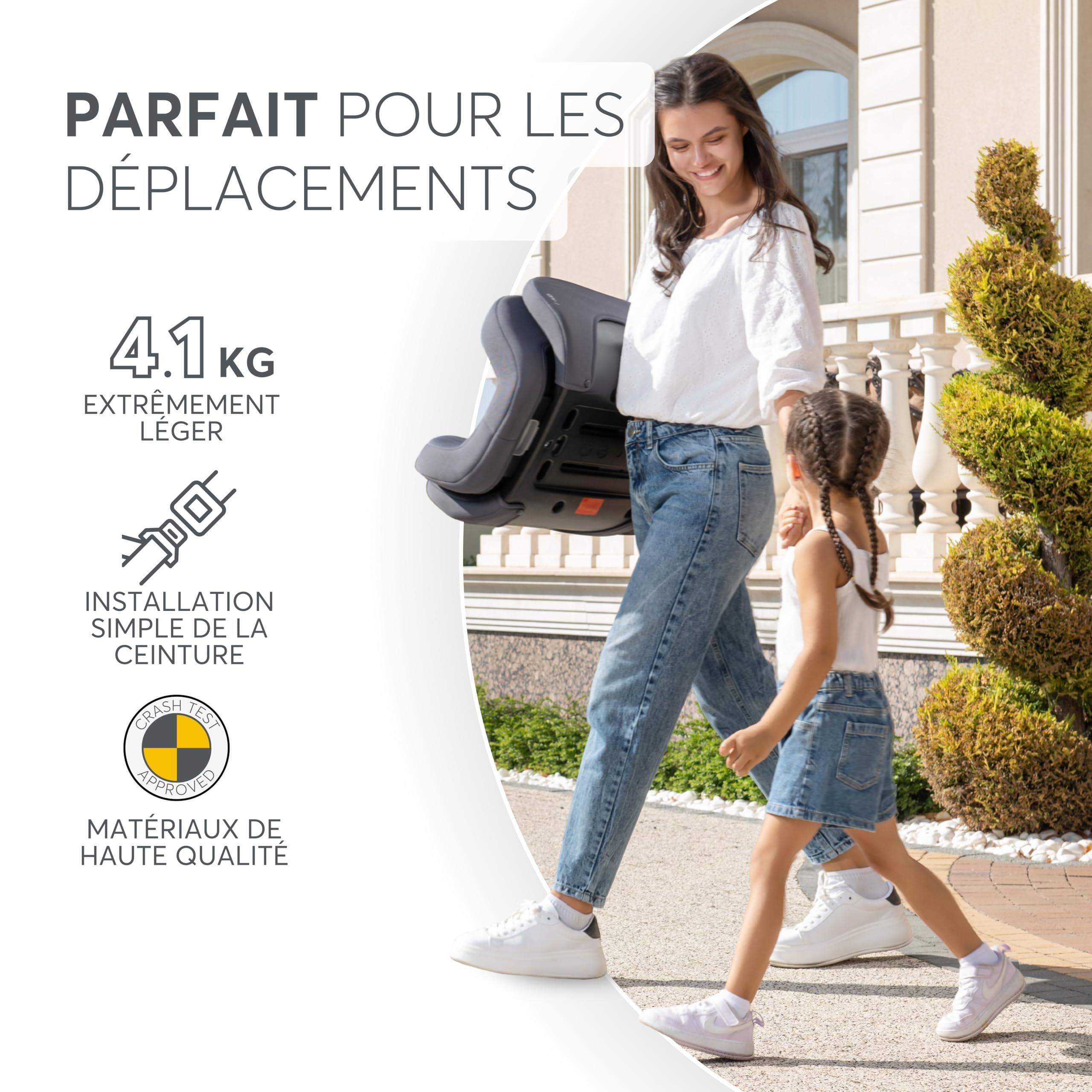 KikkaBoo Siège auto 15 à 36 kg i-AID, Siège Auto Enfant 100-150 cm, Groupe 2/3, Rehausseur à Dossier, Installation Ceinture, Appuie-tête Réglable 13 Positions, i-Size, Housse Lavable, Noir