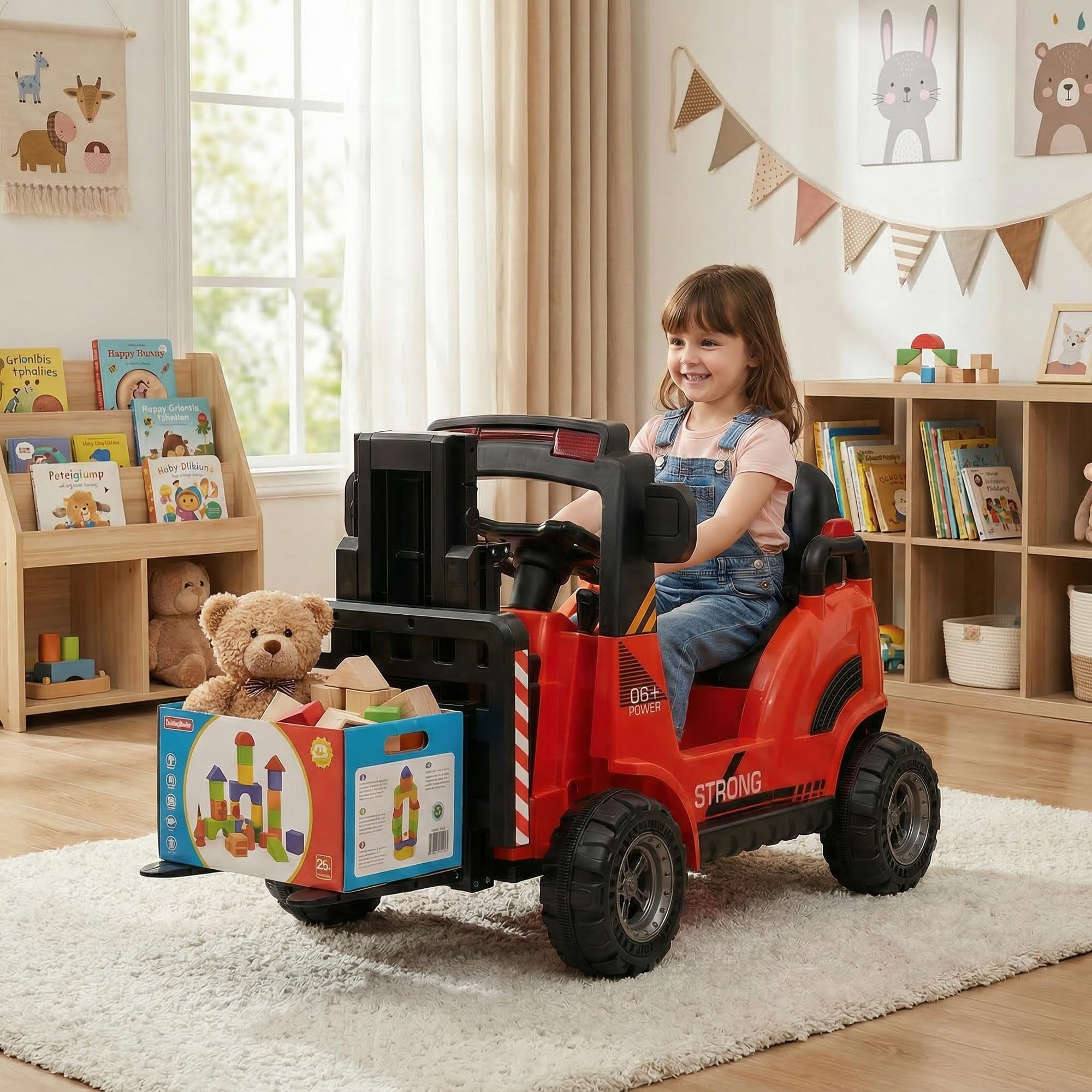 12V Tracteur Électrique Enfant avec Fourche de Levage et Plateau Détachable