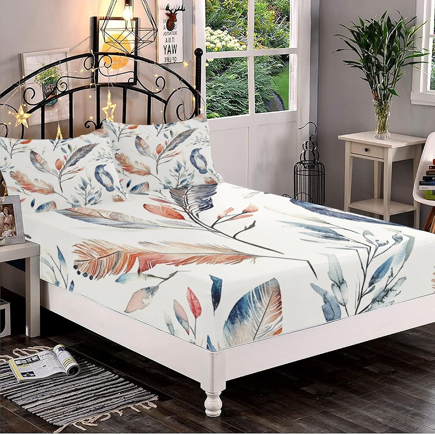 Drap Housse 200x200x30cm Bonnet 30cm Blanc pour 2 Personnes lit