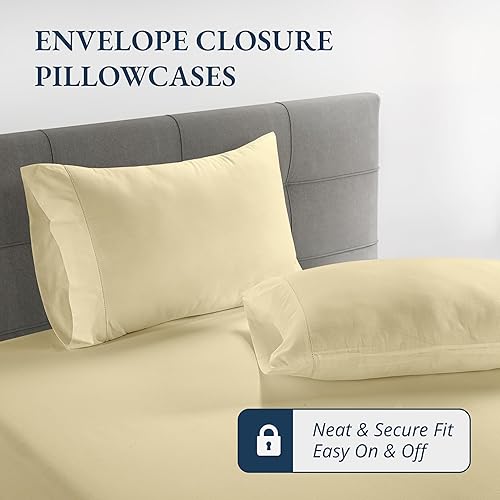 Miniatura 7 de Lane Linen - Juego de 3 piezas con sábana bajera 100% algodón orgánico en tamaño Queen y 2 fundas de almohada, con tejido de percal de algodón