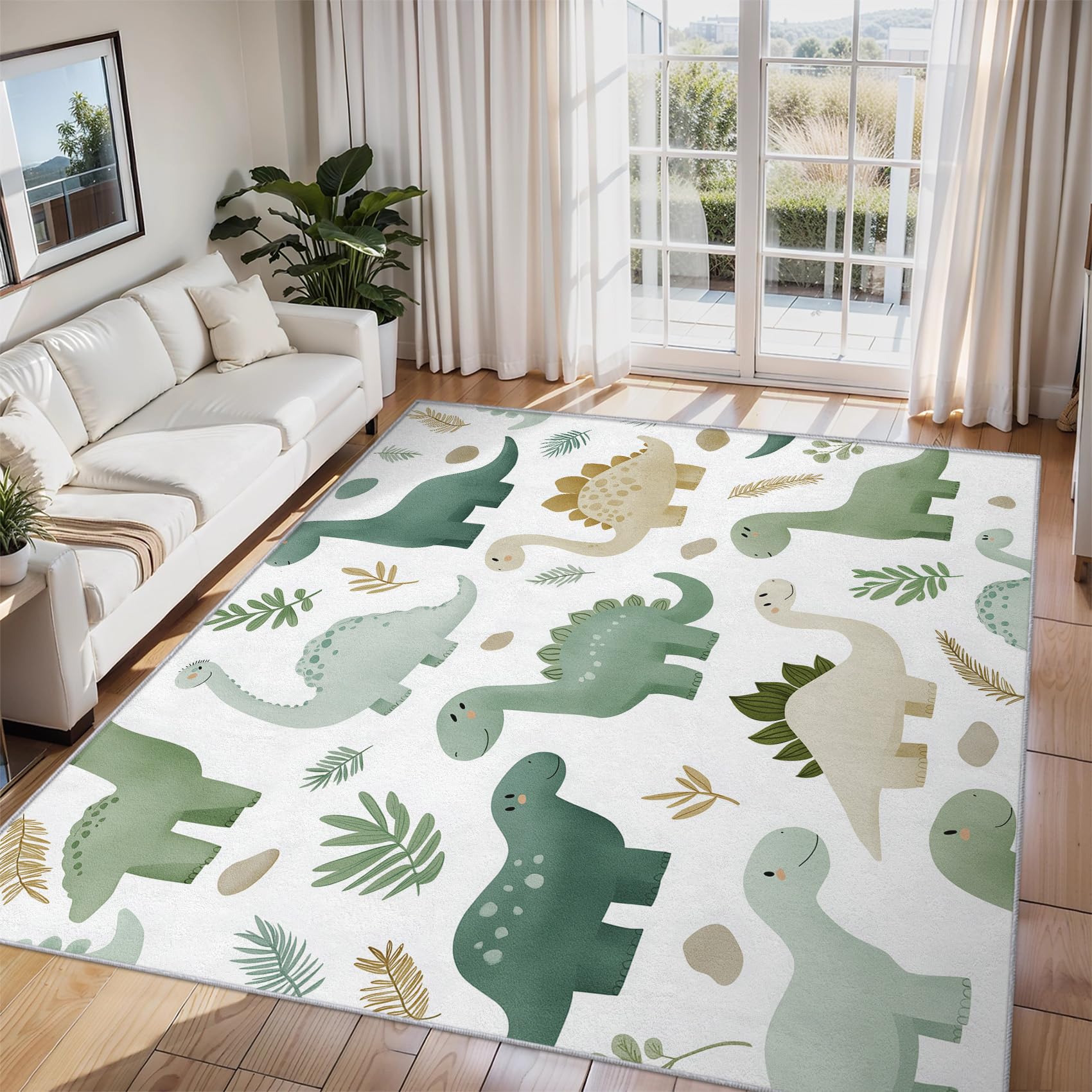 Dino Rugs Living Room 50x80, Cartoon Dinosaur Carpet for Bedroom, Non Slip Small Rug - Low Pile Flannel Floor Mat, Machine Washable Area Rugs H-71