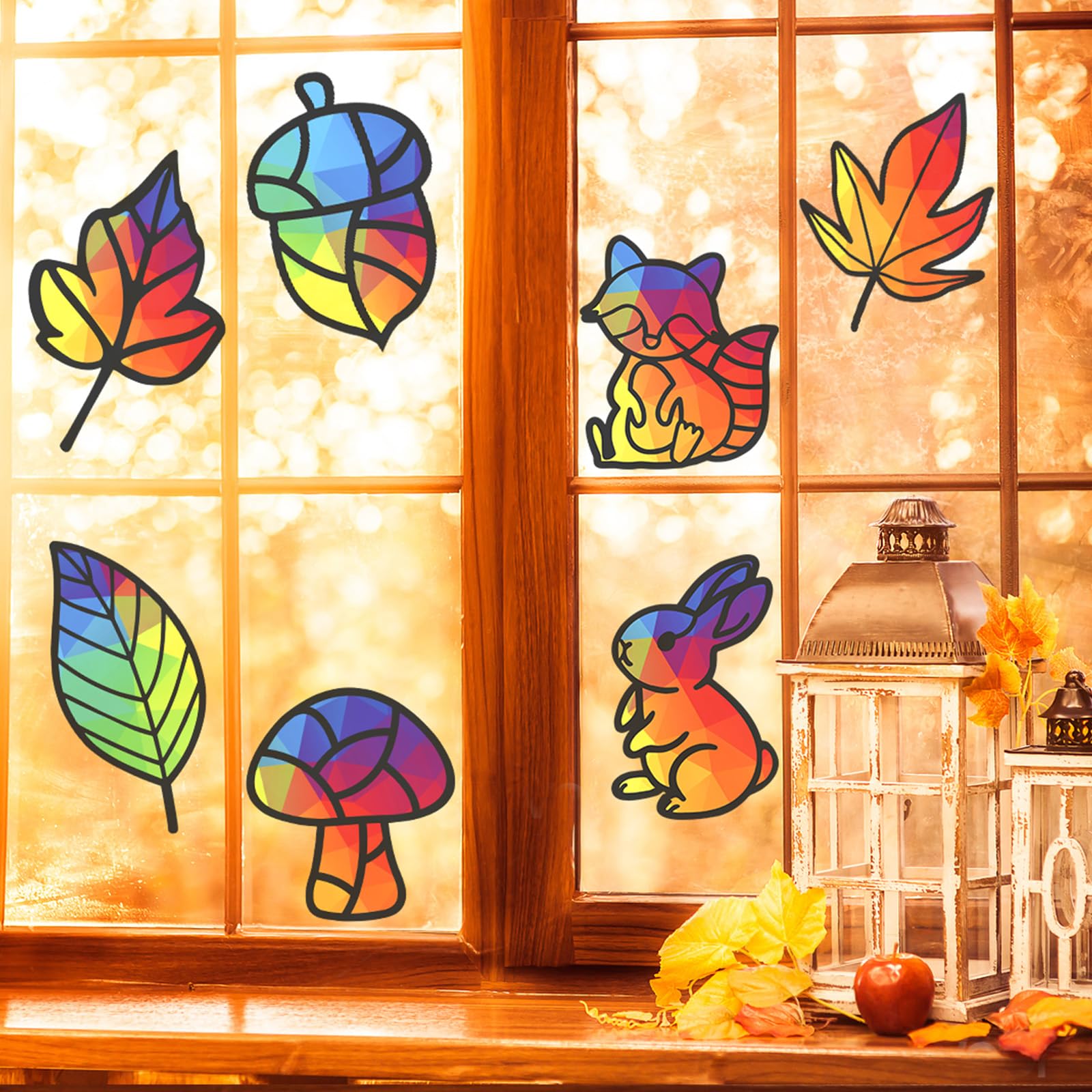 Herbst Bastelset Für Kinder – 57 Teile Mit Fensterbildern, Waldtieren & Blättern, Inkl. Schere & Buntem Papier