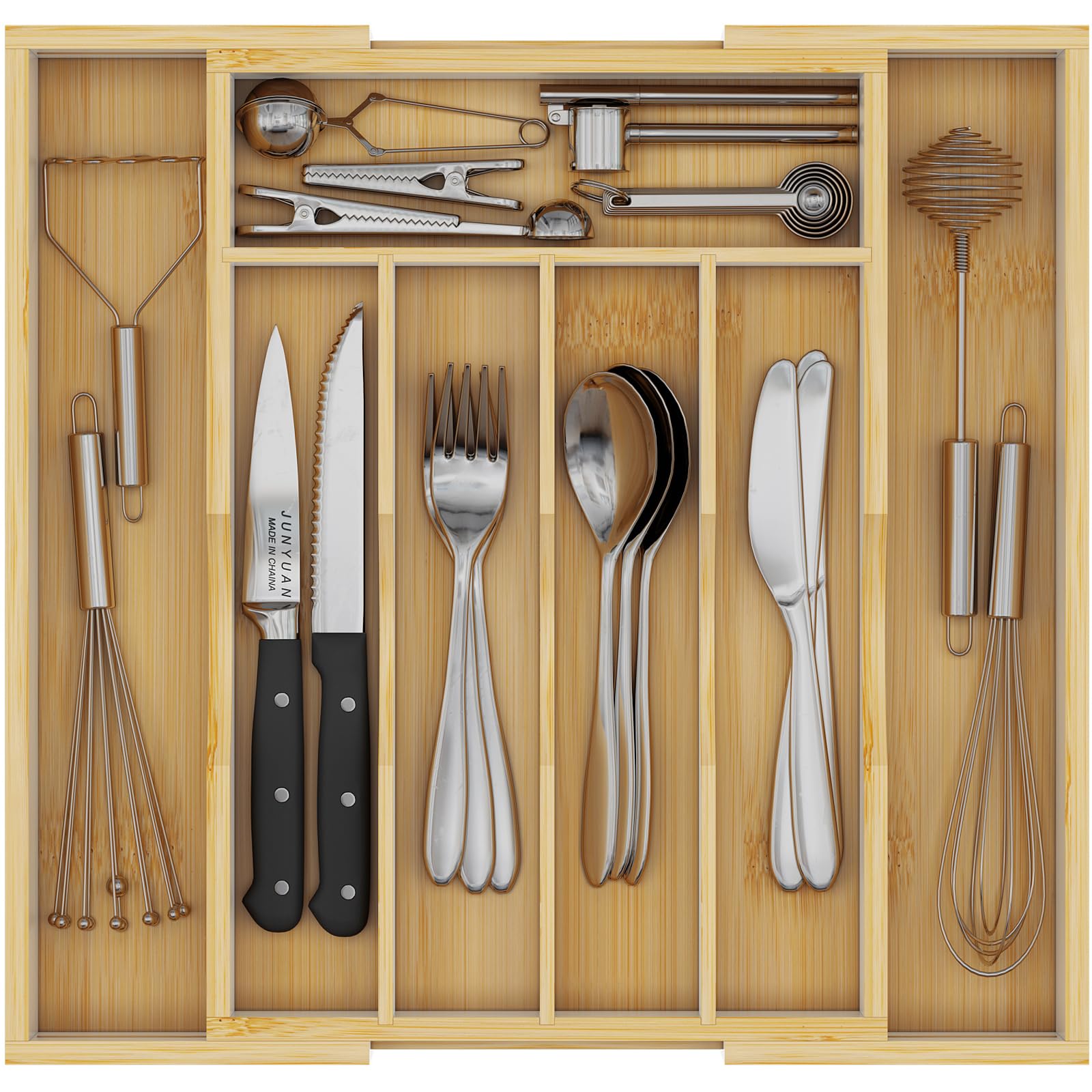 PRISTINE BAMBOO Organisateur De Plateau D'argenterie De 10 Pouces Porte Couverts Ustensiles Couverts Argenterie Pour Tiroir Petit Organisateur Diviseur De Tiroir De Cuisine En Bois Extra Profond