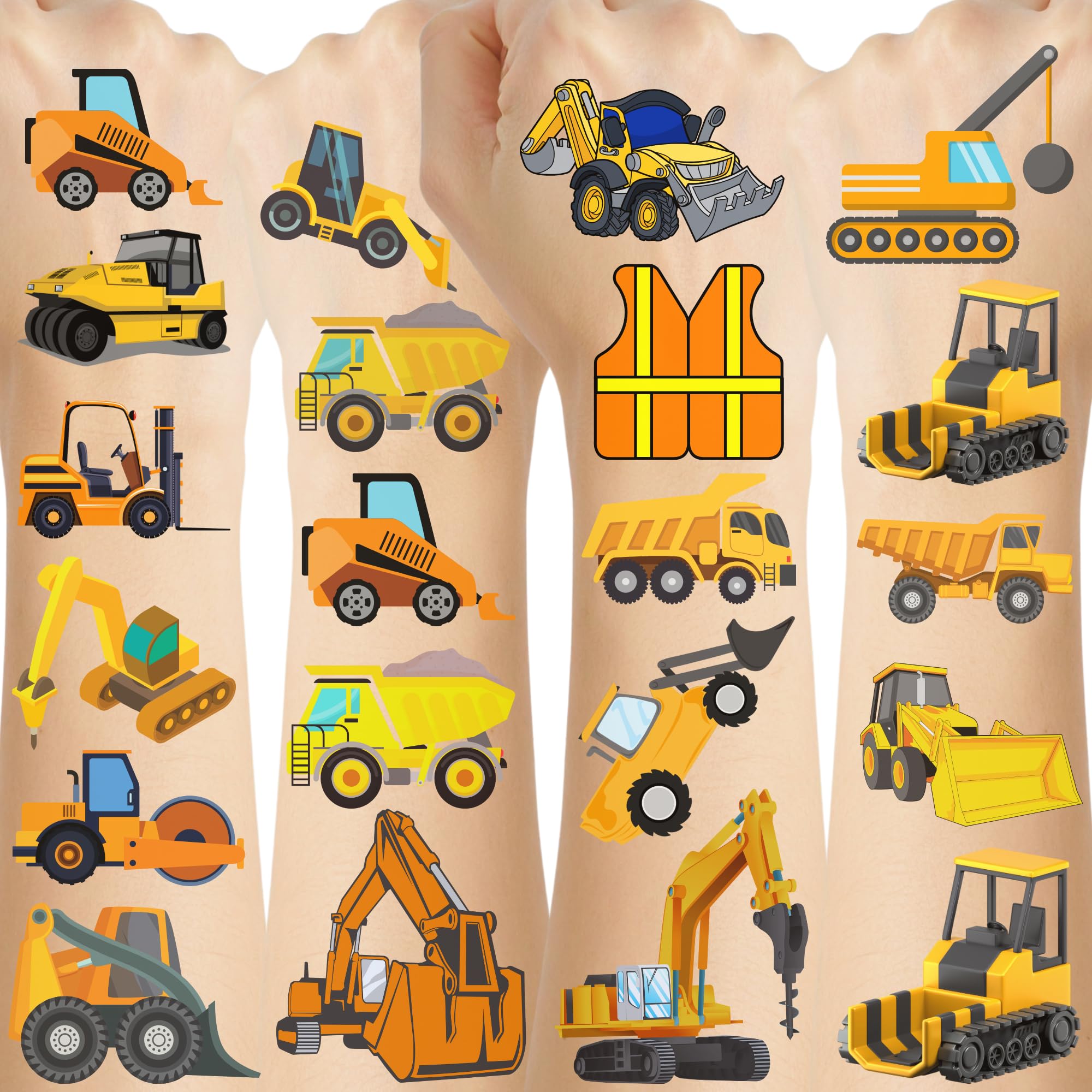 Construction Tattoos Temporary For Kids Decorations Birthday Holiday Christmas Gift Party Favors Supplies Decor Kids Adult Engineer Truck Excavator