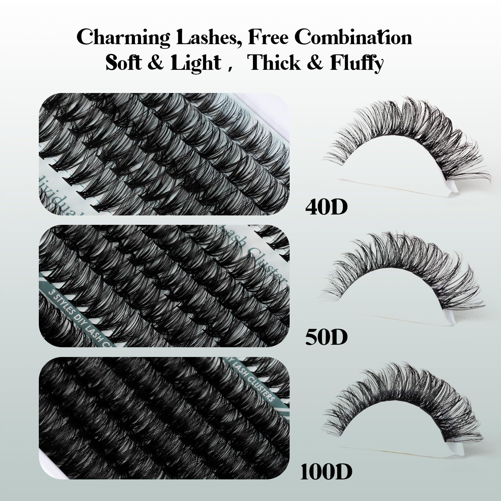 Lanciley Cluster Lashes 320pcs Individual Eyelashes 11-20mm 40D 50D 100D DIY Lash Extensions Kit Thick Volume Eyelash Clusters Natural Lash Clusters False Eyelashes with Bond and Seal and Remover - Image 3
