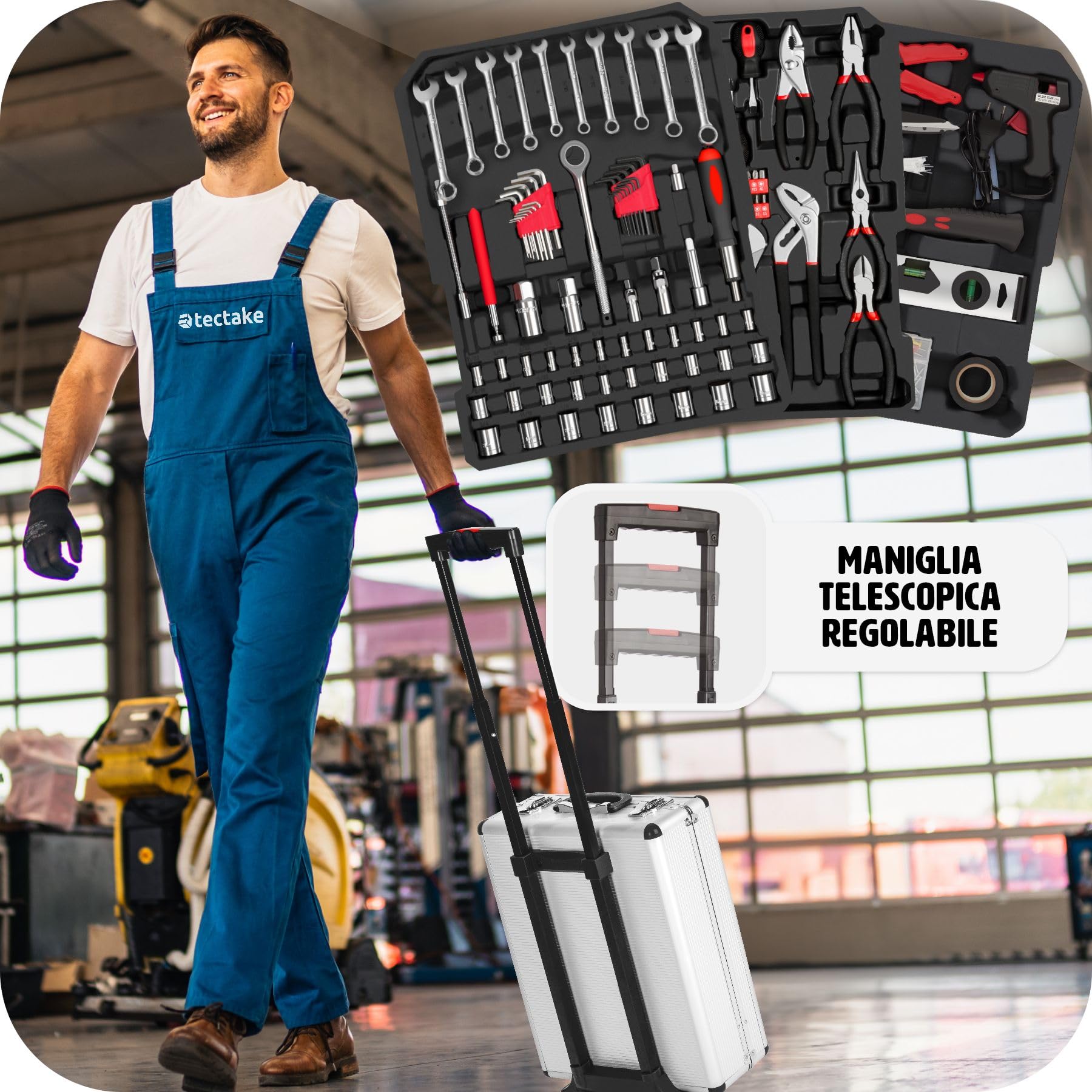 tectake® Trolley Porta Attrezzi, Set di Attrezzi da lavoro 799 Pezzi, Valigia Porta Attrezzi, Carrello porta attrezzi, Portautensili, Cassetta con 3 Cassetti, Trolley da Lavoro