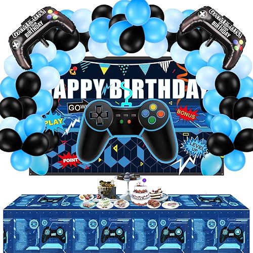 Skylety Juego de 34 piezas de decoración de cumpleaños para jugadores, suministros de fiesta de videojuegos, incluyendo telón de fondo de feliz