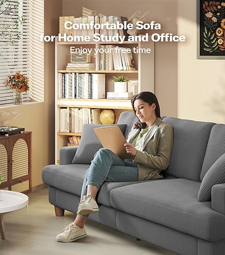 Miniatura 9 de Kidirect Sofá de pana de 87 pulgadas, sofá sin herramientas, cómodos sofás para sala de estar con asientos más profundos de 21 pulgadas, sofás de