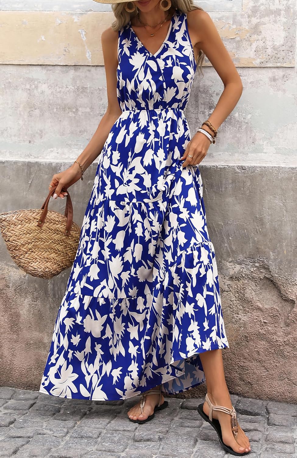 BTFBM Women Summer Dresses Casual Sleeveless Maxi Dresses Cute Floral Long Dress Wedding Guest Dress - Image 5