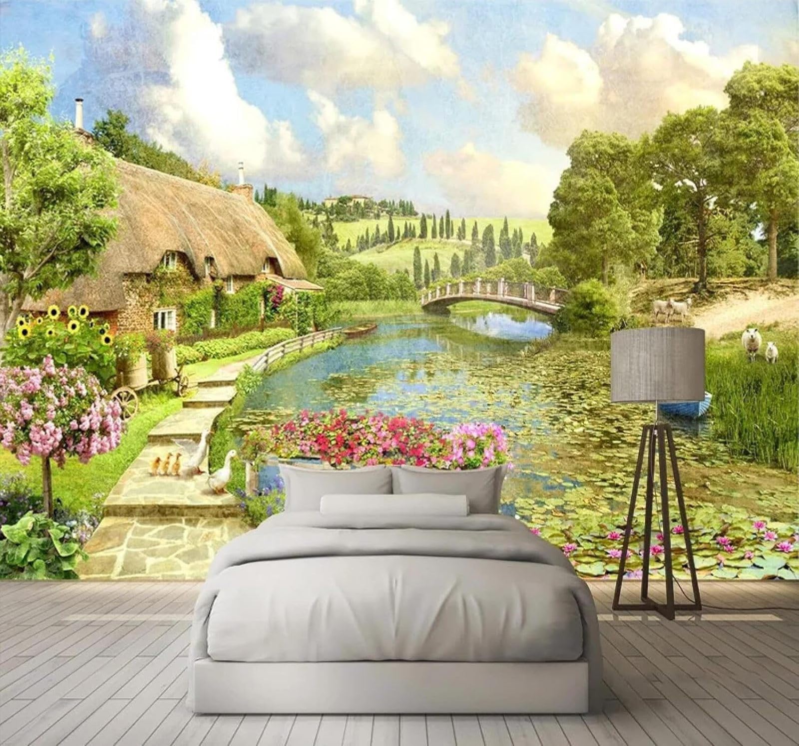 Xlming 350Cm×256Cm(B×H) Fresh Green Countryside Pastoral Scenery 3D Wallpaper Luxury Home Dining Decor Paste Sofa Living Room The Wall For Bedroom Mural-350Cm×256Cm
