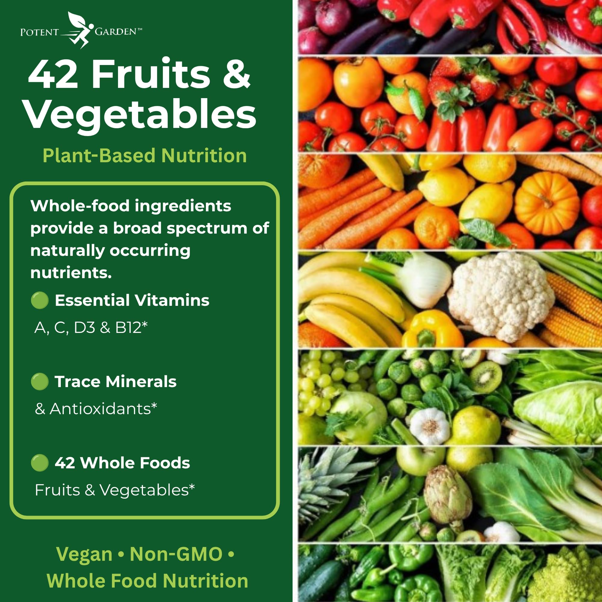 Potent Garden Multivitamin for Men & Women – 42 Fruits & Vegetables, Probiotics & Enzymes, Daily Whole Food Supplement for Energy, Immune Support & Digestion, Non-GMO, 90 Tablets — Amazon image 4