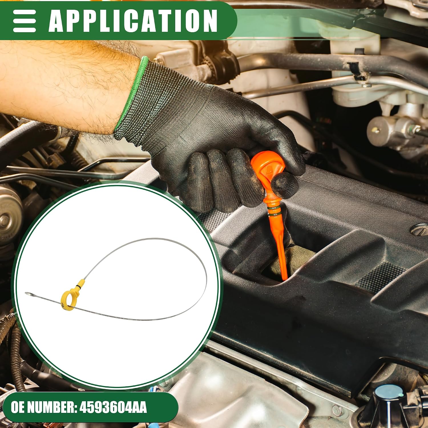 Motoforti Engine Oil Dipstick Indicator, Oil Dipstick Replacement, for Chrysler Pacifica 2007-2008, Metal Plastic, No.4593604AA, Yellow
