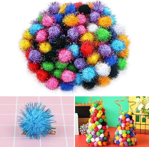 Miniatura 3 de CABAX Bolas brillantes de colores surtidos de 1.8 pulgadas, pompones de oropel con purpurina para gatos y gatitos, juguetes de bricolaje para
