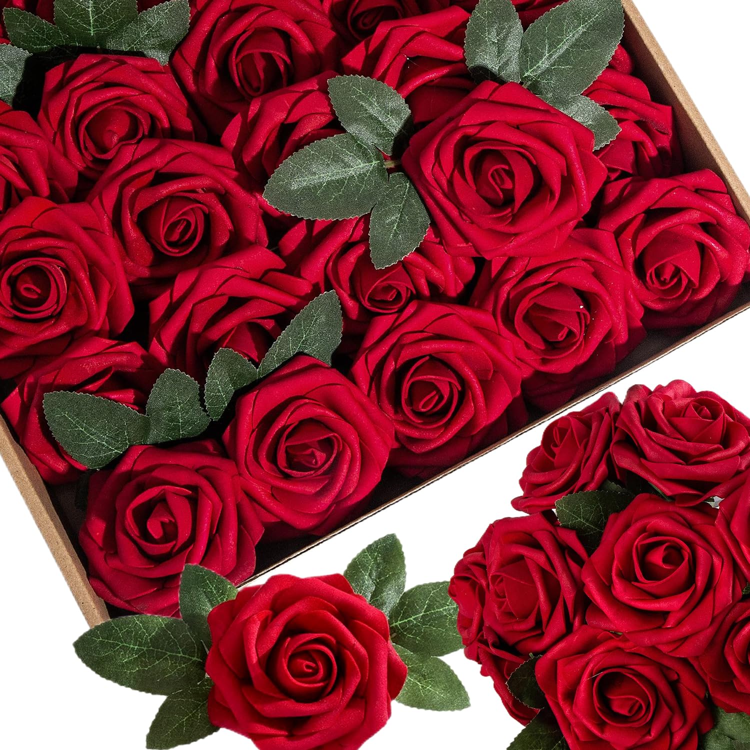 Amazon.com: LCiclly 25pcs Artificial Flowers Dark Red Foam Fake Rose ...