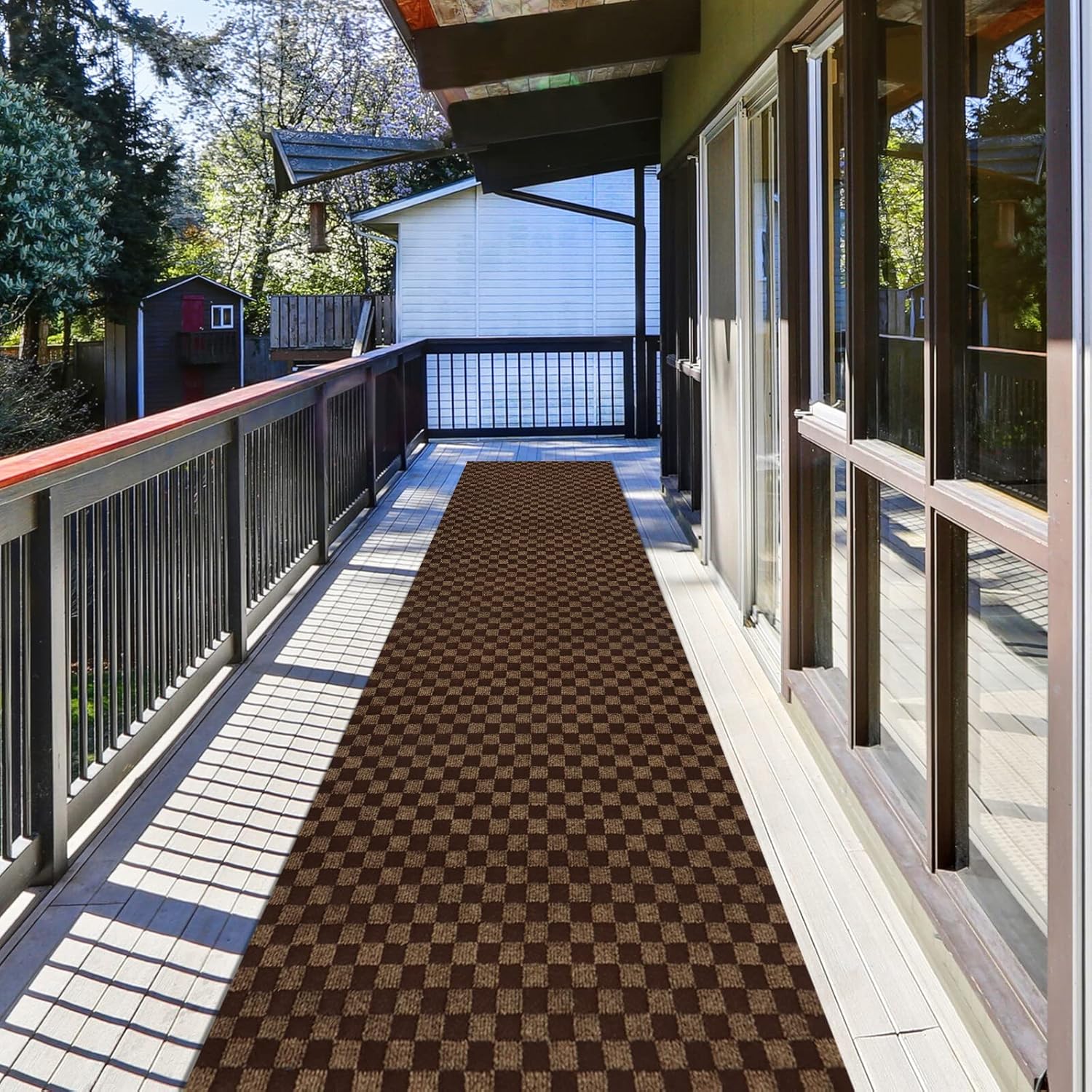 Runner Rug 2 ft x 10 ft Carpet Runners, Indoor/Outdoor Hallway Kitchen Entryway Bedroom Area Rugs with Non-Slip Rubber Backing, Garage mat, Checkered Brown, Custom