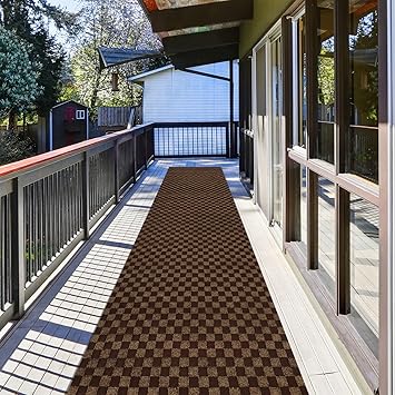Runner Rug 2 ft x 8 ft Carpet Runners, Indoor/Outdoor Hallway Kitchen Entryway Bedroom Area Rugs with Non-Slip Rubber Backing, Garage mat, Checkered Brown, Custom