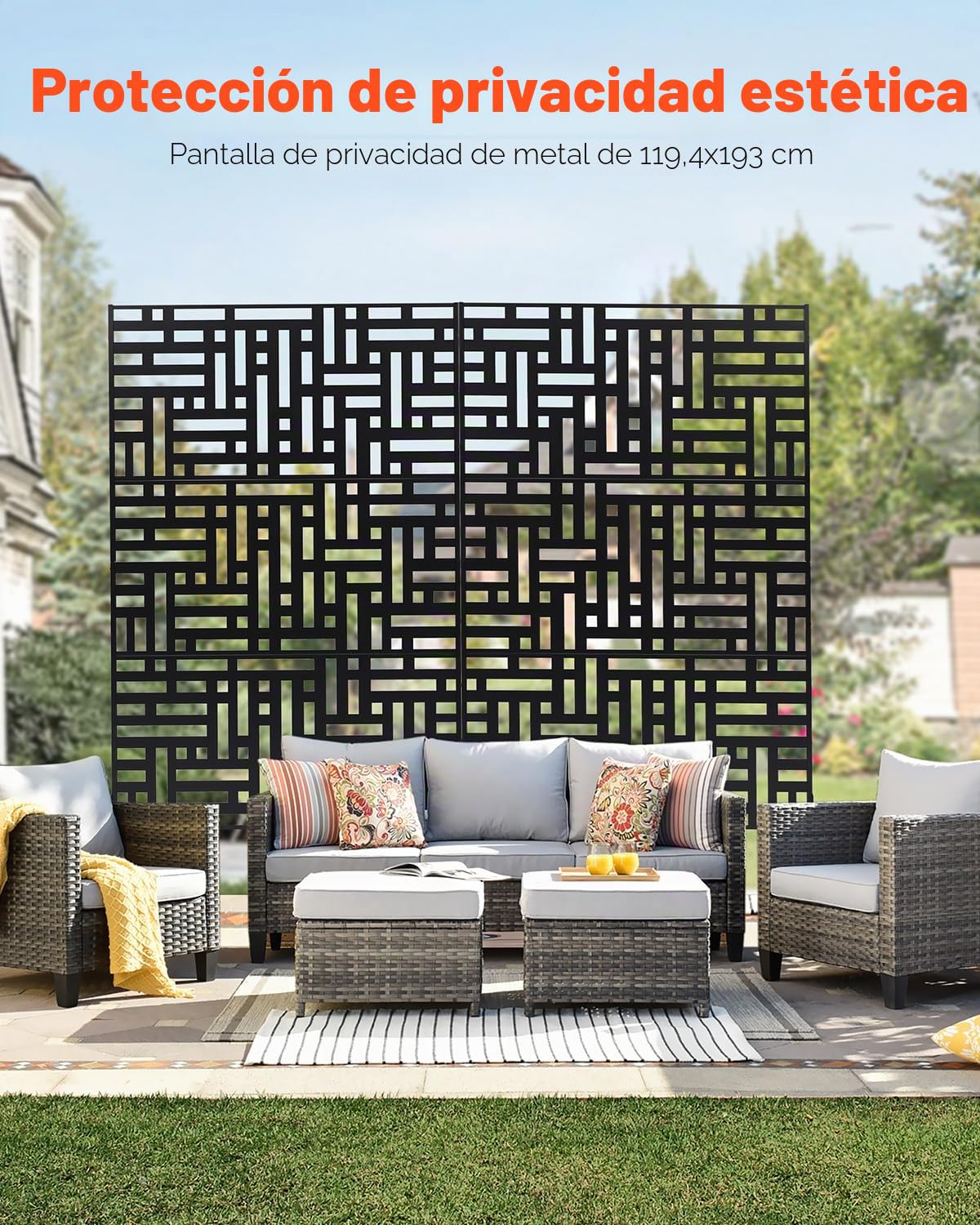 VEVOR Mampara de Privacidad de Metal de 120 x 50,8 x 193 cm con Soporte, Mamparas y Paneles de Privacidad Independiente para Exteriores de 3 Paneles para Jardín, Balcón, Patio, Habitación, Negro