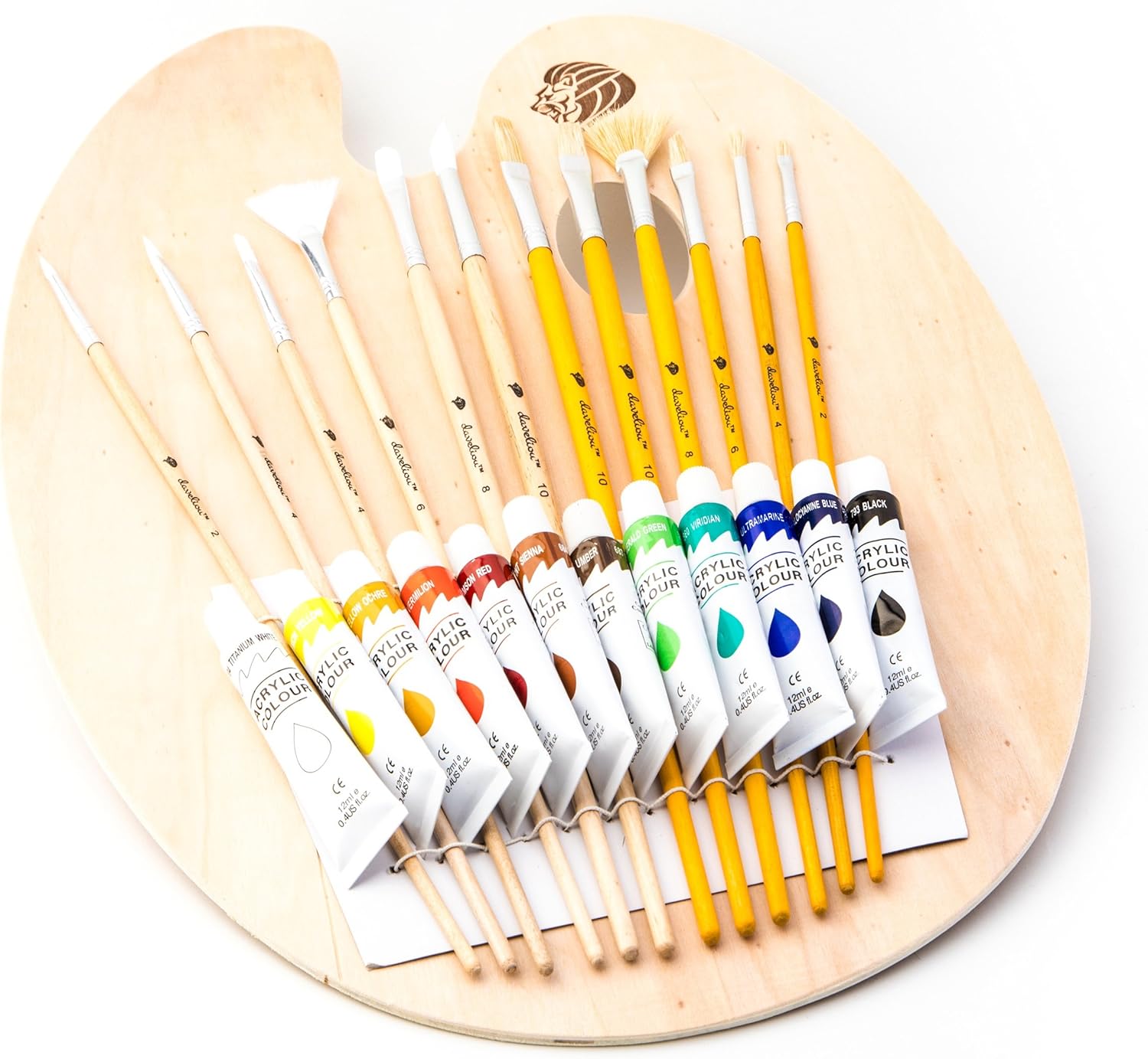 Daveliou Paint Brushes & Palette Set 12 Brushes 12 Acrylic Non
