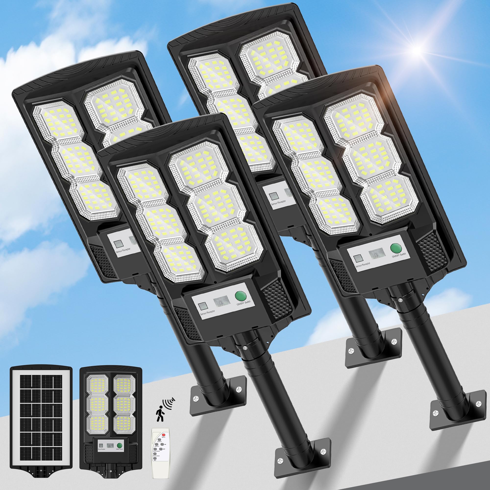VipzonSolar Street Lights Outdoor - Solar Powered Outdoor Lights, Solar Parking Lot Lights(4)