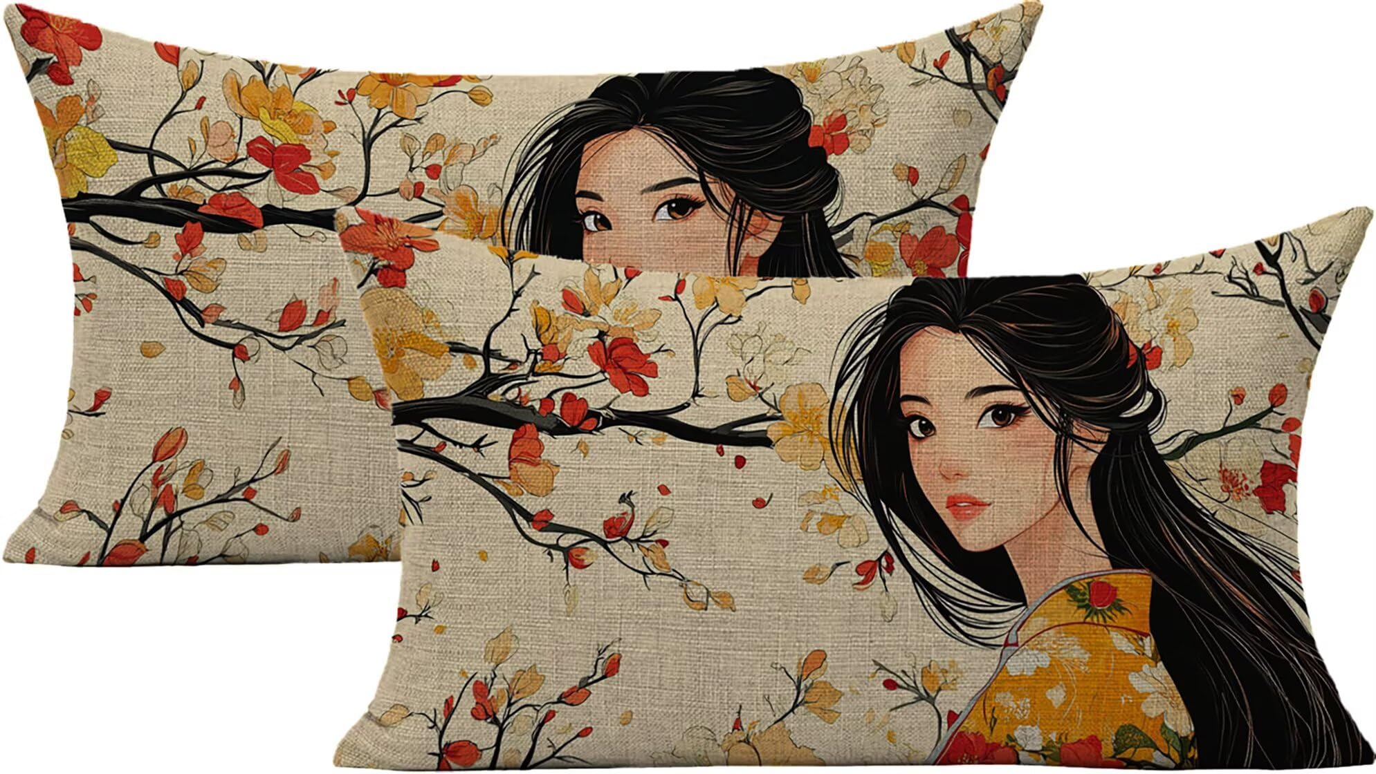 Housse de coussin extérieur imperméable 50x90 cm lot de 2 en lin beige haut de gamme