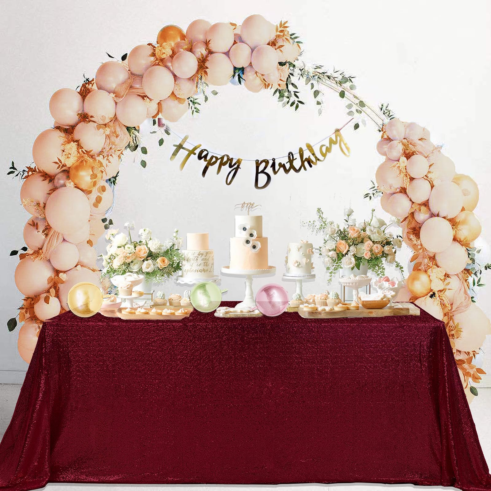 Burgundy Sequin Tablecloth for Wedding Parties Decoration,60"x120" Rectangle Glittering Table Cover Shimmer Manteles Overlay for 6 Foot Tables Engagement Bridal Baby Shower Cake Banquet Dinner